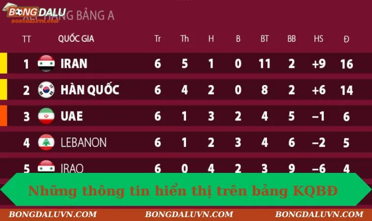 Những thông tin hiển thị trên bảng KQBĐ